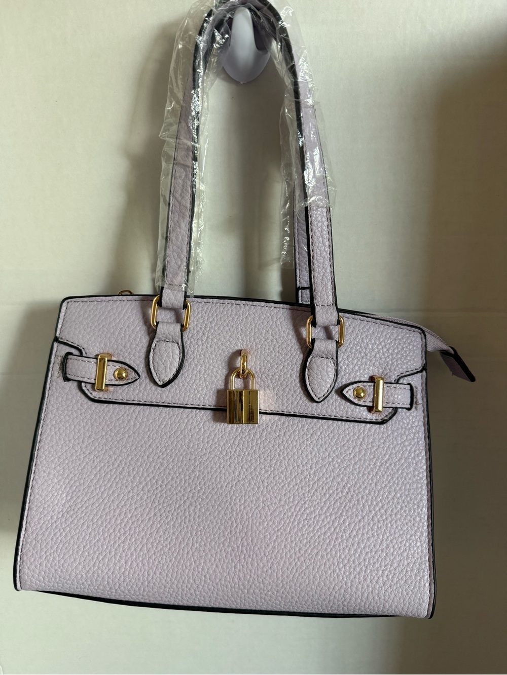 Peachy Lavender Pebbled Satchel with Gold Lock Detail
